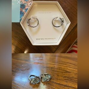 New in Box BP March 2025 Bday Huggie Earrings Aquamarine CZ w/ Hematite Plating